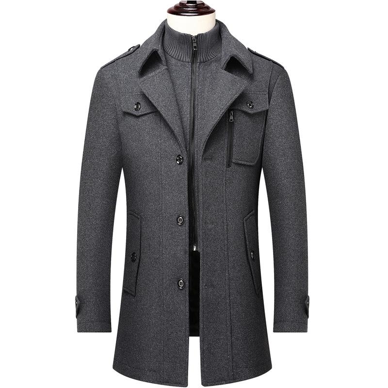 Men's Mid-Length Wool Blend Overcoat - Thickened Winter Coat