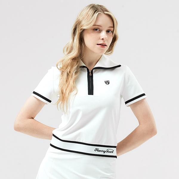 Henry Stuart Women S Color-Blocked Half-Zip T-Shirt White White/S