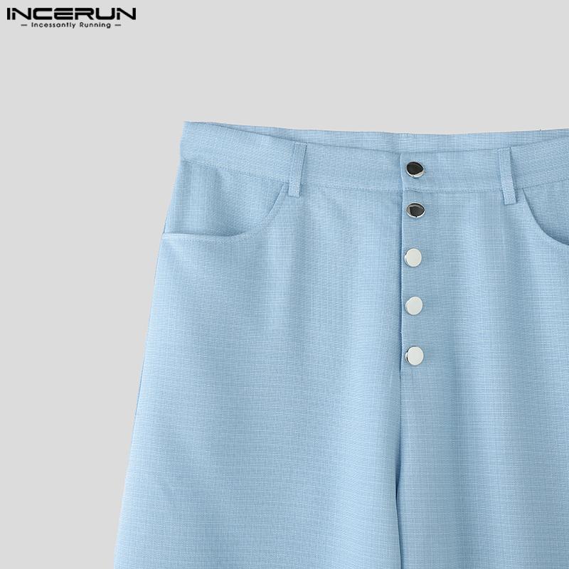 INCERUN 2PCS Two Pieces Men Sleeveless Texture Cropped Waistcoat and Long Straight Pants Sets