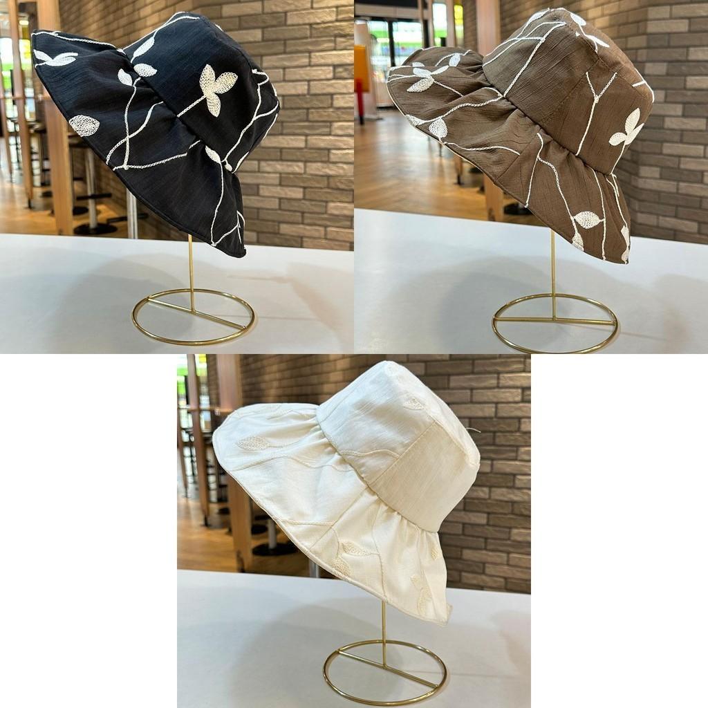 Korean Leaf Pattern Fisherman Hat For Women With Foldable Wide Brim Retro Style Adjustable Size Sun Protection