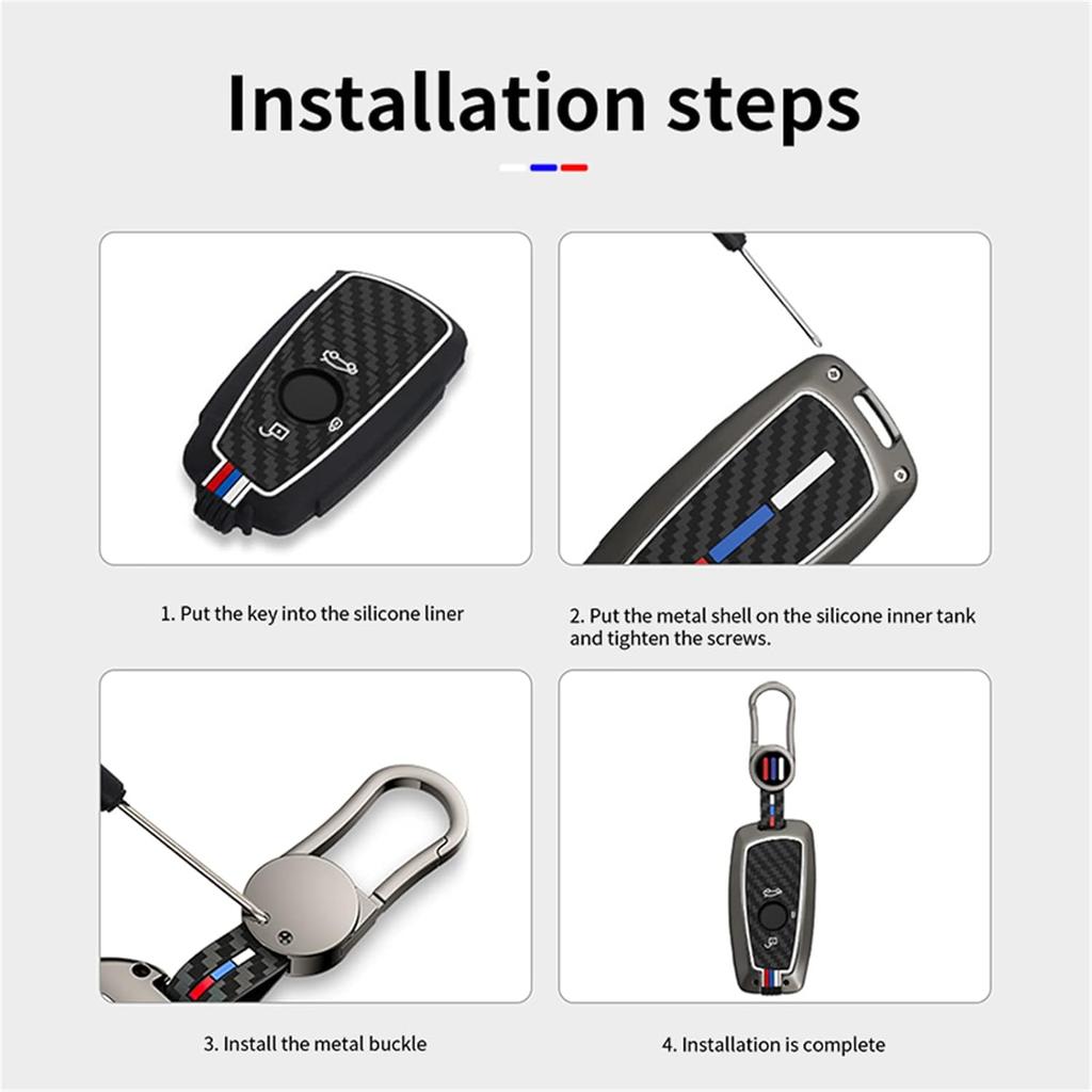 Key Fob Cover Case, Keychain, Metal Shell Cover Compatible For BMW 1 3 4 5 6 7 Series X3 X4 M5 M6 GT3 GT5 (Gunmetal-Carbon Fiber)