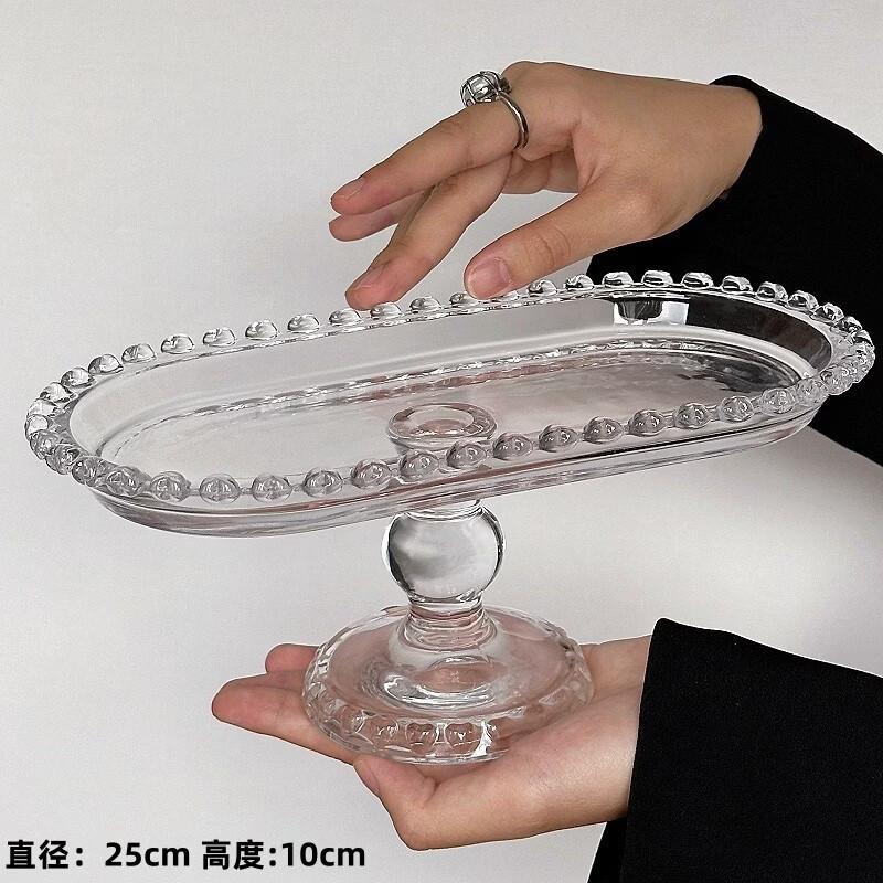 ZISIZ Transparent Love-Heart Edge Glass Dessert Plate
