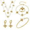 18K Gold Plated Stainless Steel Jewelry Set with Zirconia - Necklace, Bracelet, Earrings - European American Fashion Style.