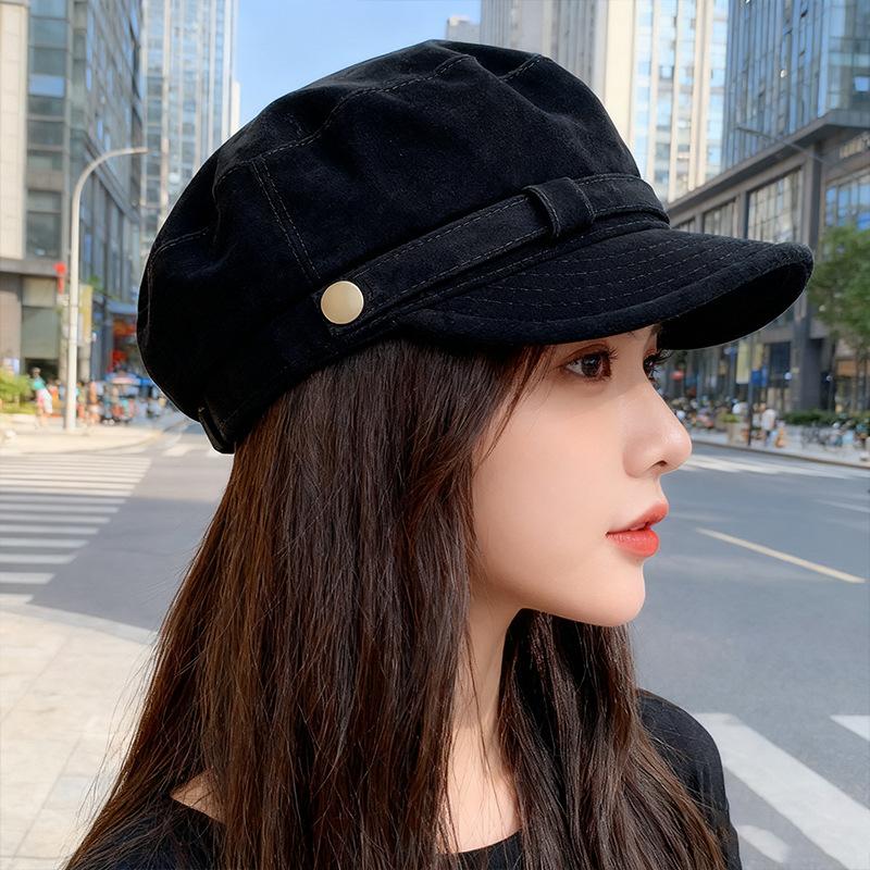 Japonský retro semišový baret dámský podzimní a zimní nový plochý malířský klobouk velký obvod hlavy zmenšující obličej malý námořnický klobouk