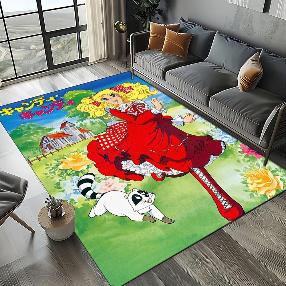 2025 Neuer Stil Süßigkeit Süße Mädchen Cartoon Anime Teppich für Wohnzimmer Schlafzimmer Dekoration, Rutschfeste Dekoration für Sofa Fußmatte Kinder