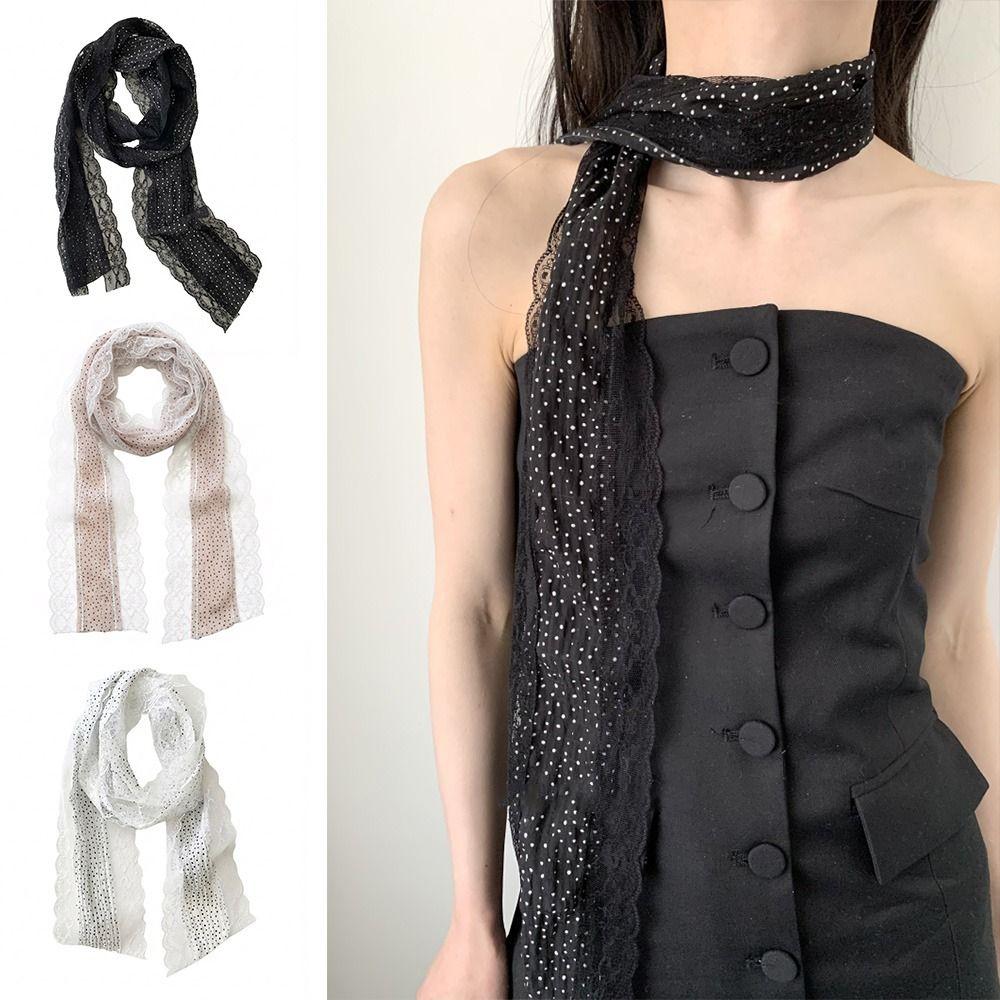 Trendiger Gepunkteter Spitzen-Schal Französischer Stil Spitzenrand Fototauglicher Schal Lang Schlank Schwarz Weiß Rosa Stirnband Foto-Requisiten