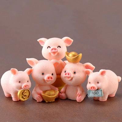Craft Mini Animal Statue Bonsai Decoration Figurine Resin Ornaments Gold Ingot  Micro Pig Family