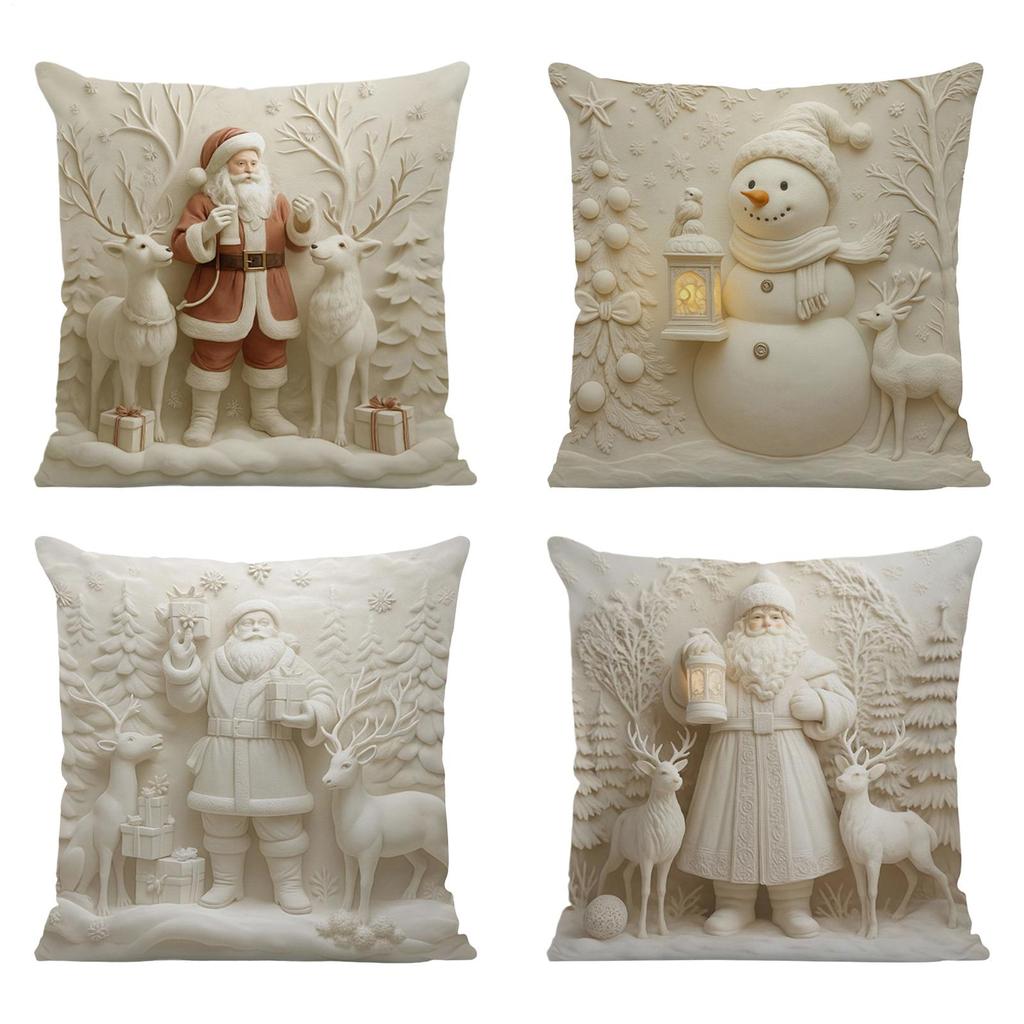 4 Pcs Christmas Themed Cushion Cover Soft Single-sided Printed Decorative Pillow Cover For Sofa Living Room Decoration 45x45cm