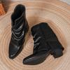 Plus Size Fashion Chunky Heel Ankle Boots Women Pointed Toe Slip On Fold Over Boots Woman Autumn Winter Black PU Leather Booties