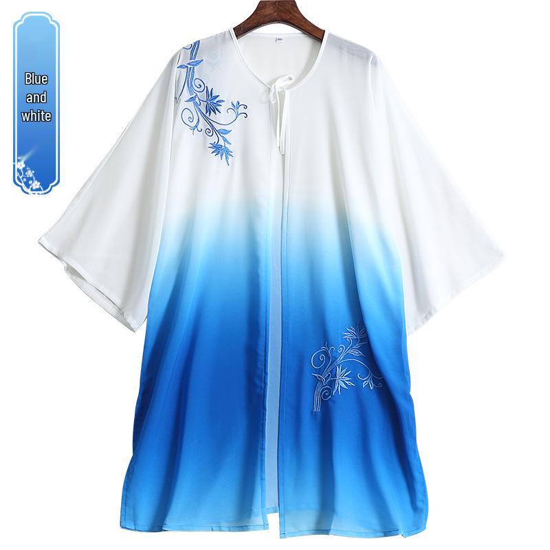 

Women s Hongqing Tai Chi Embroidered Shawl Suit - Middle-Aged & Elderly Chinese Wushu Performance Cape Outerwear XL