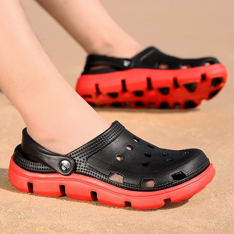 

Новая модная ультра-легкая мужская обувь большого размера, туфли с дырочками, сандалии, пляжная обувь 43 чёрный/красный