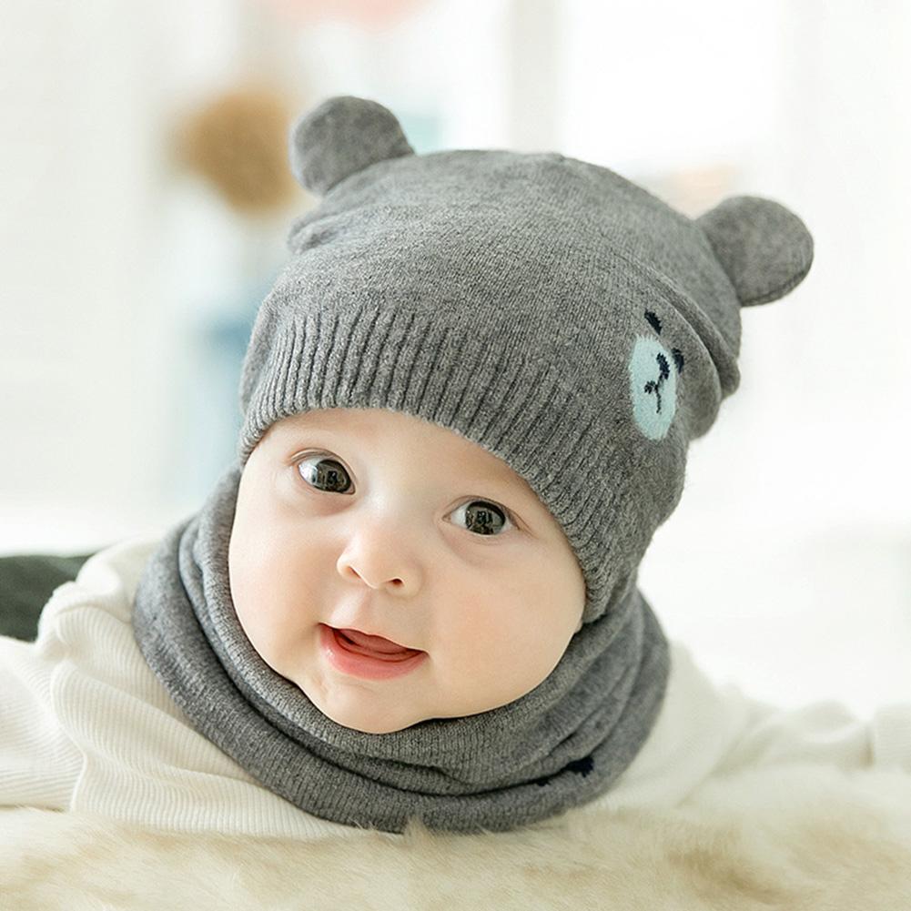 2PCS/Set Newborn  Warm Knitted Cap + Neck Gaiter Cute Cartoon Scarf Hat Neck Warmer Suits