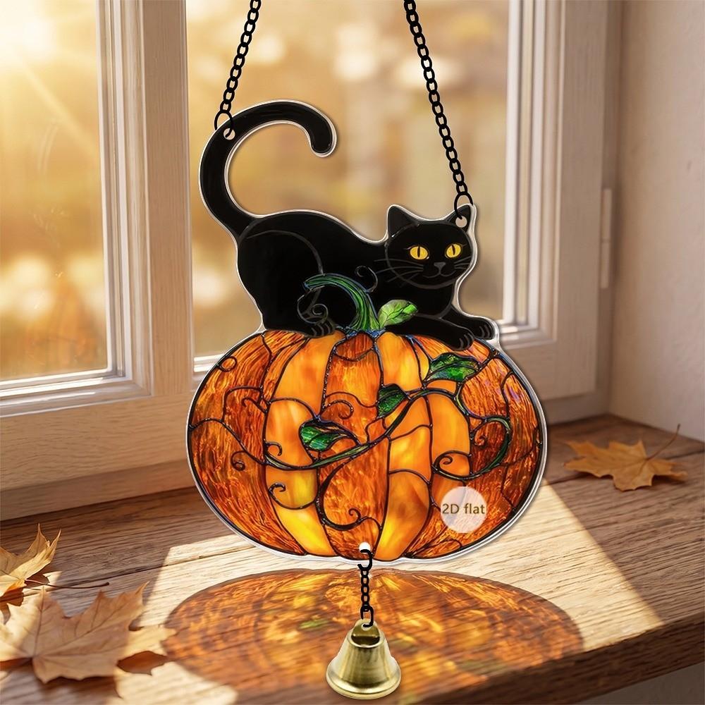 Pumpkin Design Acrylic Wall Hanging Mini Town Design Car Rearview Mirror Decoration  For Halloween