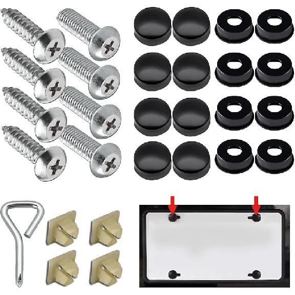 4 Set Black Anti Theft License Plate Screws Kits, Rustproof Stainless Steel Car Tag Plate Mounting Hardware, M6 (1/4") Tamper Proof Screws for Front
