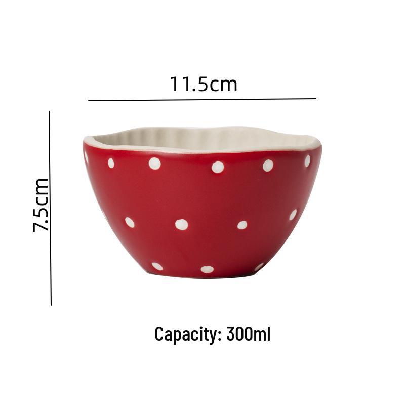 Affascinante Set di Stoviglie in Ceramica a Forma di Fungo Rosso: Tazza, Piatto da dessert, Ciotola da riso, Ciotola per noodles, Insalatiera e Cucchiaio