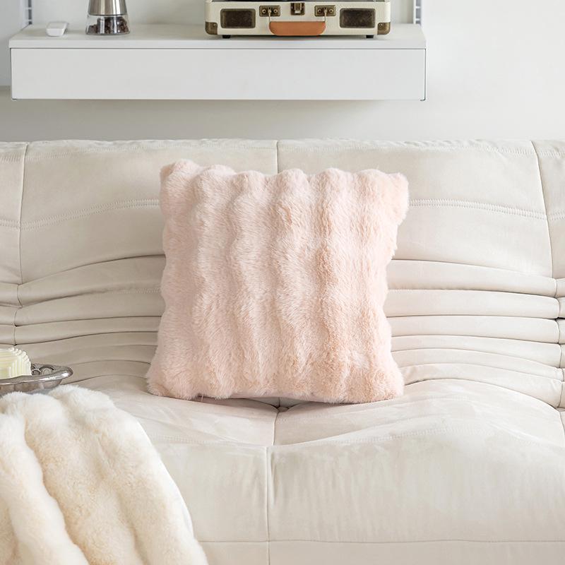 Rabbit Fur Plush Throw Pillow - Solid Color Fleece Cushion for Sofa, Bedroom, or Study