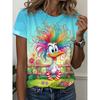 Womens Slim Fit Short Sleeve T-Shirt With 3D Cartoon Animal Print Digital Printing Casual Top