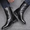 Stivali da Uomo in Pelle di Alta Qualità Neri Stivali da Moto di Design Punk Rock Stivali a Metà Polpaccio Scarpe Alte alla Moda Botas Masculino