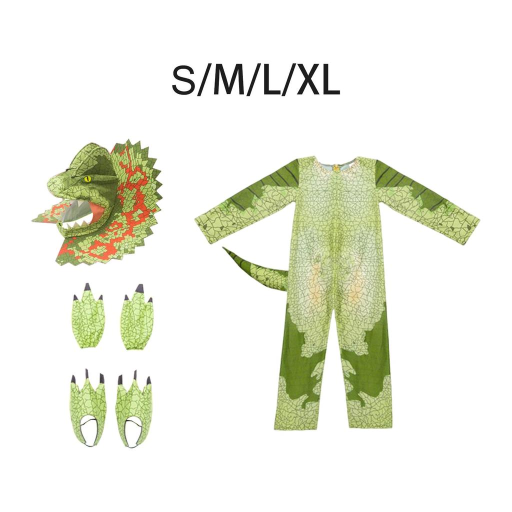 Dino Delight Costume - Kids' Green Jumpsuit for Cosplay and Halloween Fun
