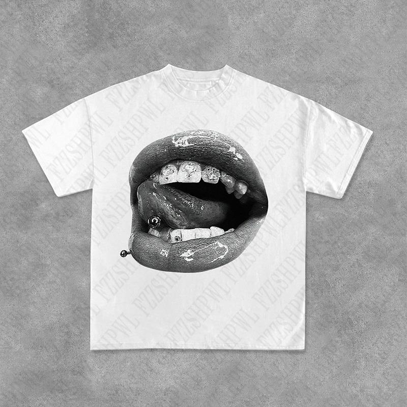 

High street Y2K Cotton Tshirt Harajuku Graphic Print Hip Hop Tee Oversized Punk Retro Top Rock Goth Casual Short Sleeve Tshirt S