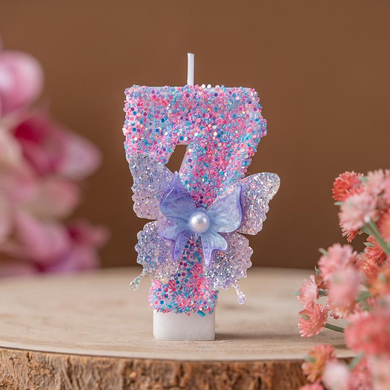 Purple Butterfly Digital Candle 0-9 Birthday Cake Ornament