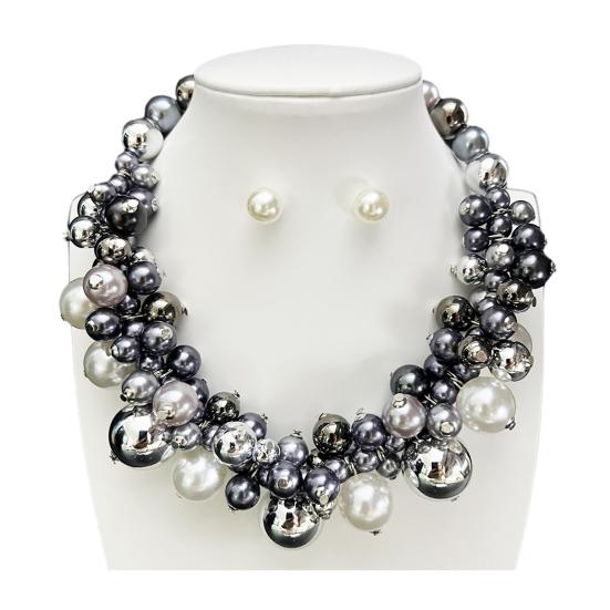 Vintage Faux Pearl Necklace 1 Set Chunky Jewelry, Beaded Choker And V-neck Accessory Earrings, Metallic for Women Dinner Parties Wedding Statement