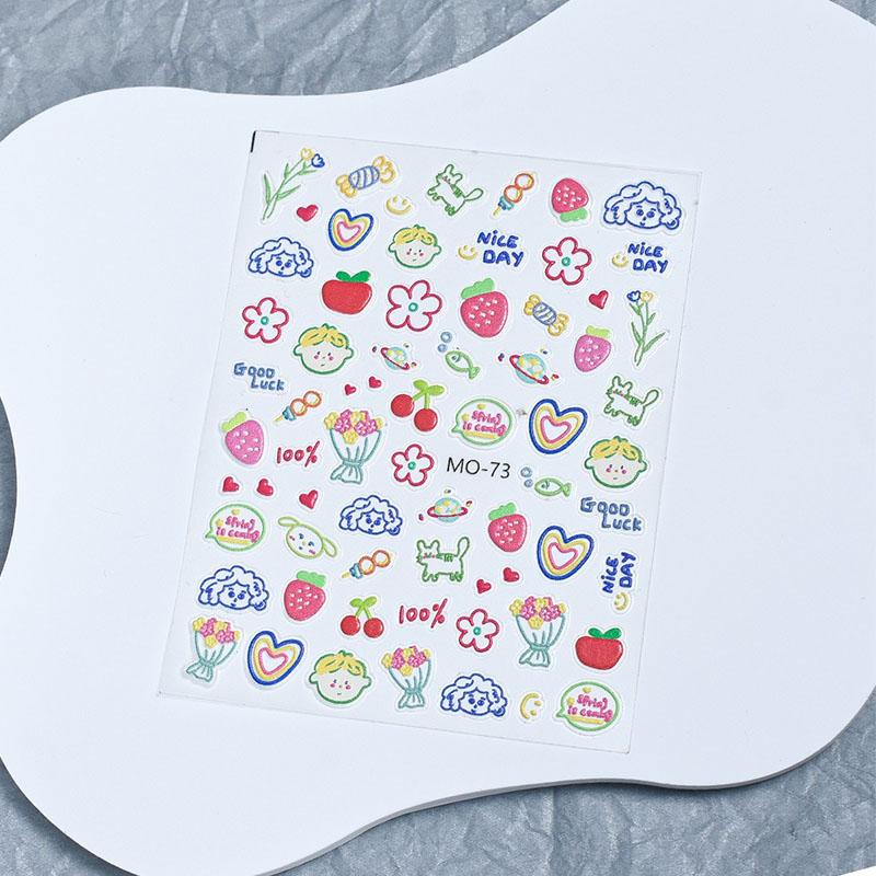 New 1PC Macaron Flower/Rabbit/Fruit Nail Charms Sticker /Letter Summer Adhesive Manicure Decor ZJT10