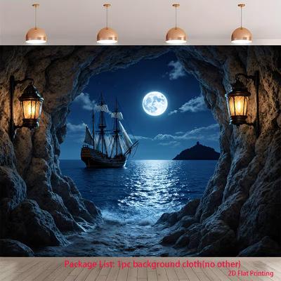 2D Vintage Galleon Moonlight Cosplay Photo Booth Background