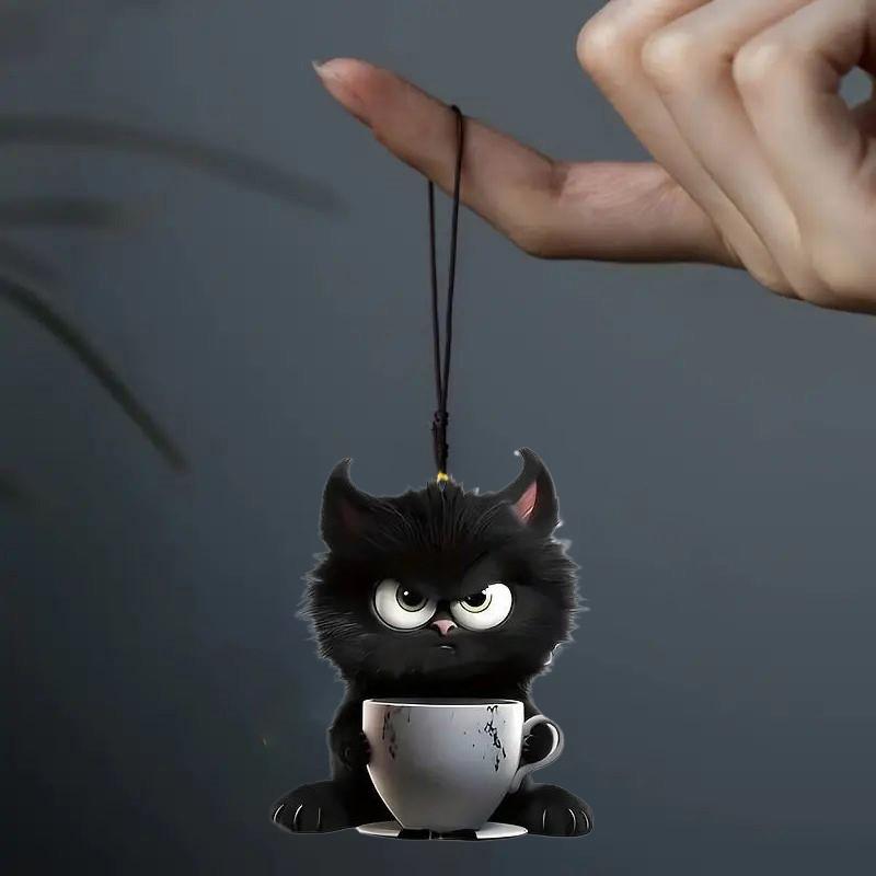 Acrylic Flat New Cute Black Kitten Pendant Cross-border Flat Car Rearview Mirror Pendant Keychain Pendant