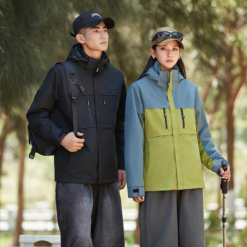 Mens Womens 3-in-1 Waterproof Windproof Hiking Jacket Outdoor Sport Coat With Hood