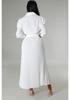 Cross-Border Europe Spring Long Sleeve Polo Collar High Waist Pleated Women's Casual Dress