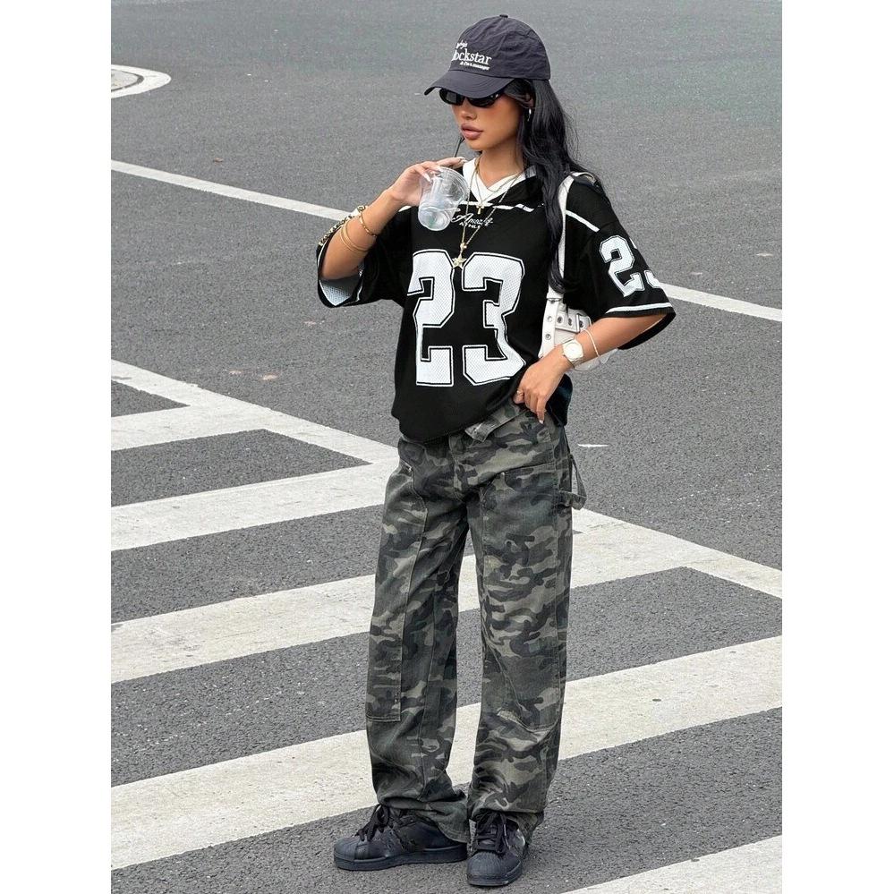 Dámské Vintage Síťované Tričko s Číslem 23 Oversize Volné Streetwear Sportovní Krátký Rukáv