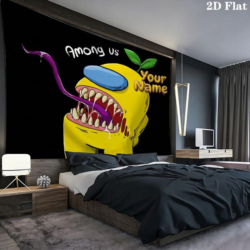 Among Us Custom Name Wall Tapestry Aesthetic Wall Hanging Printed Fabric Blanket Decorative Tapestries for Bedroom Living Room Home Decor