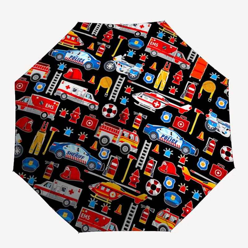 

1pc Fire Engine Pattern Automatic Folding Umbrella - Compact 8-Rib Design, Durable Plastic & Iron, Lightweight for Outdoor Daily Use227