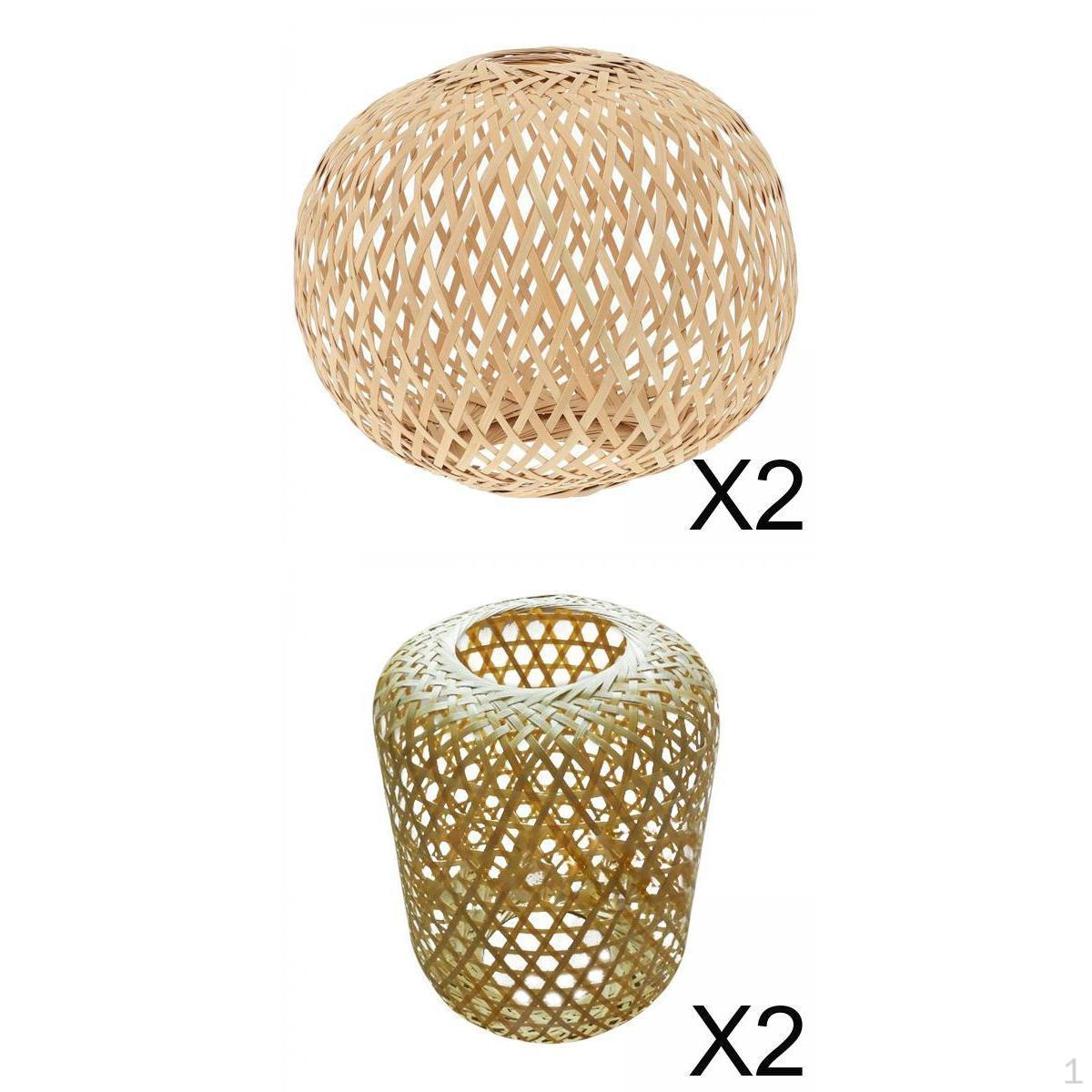 

4x Rustic Bamboo Woven Lampshade Hanging Light Fixture Lamp Shade Cover for Home, Kitchen Island,