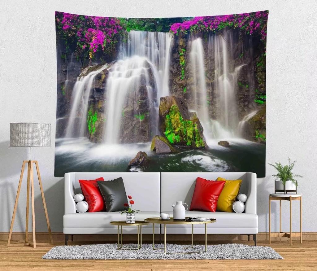 Waterfall Tapestry Backdrop Forest Landscape Tapestry Wall Hanging Lake River Natural Scenery Background Living Room Dorm Decor