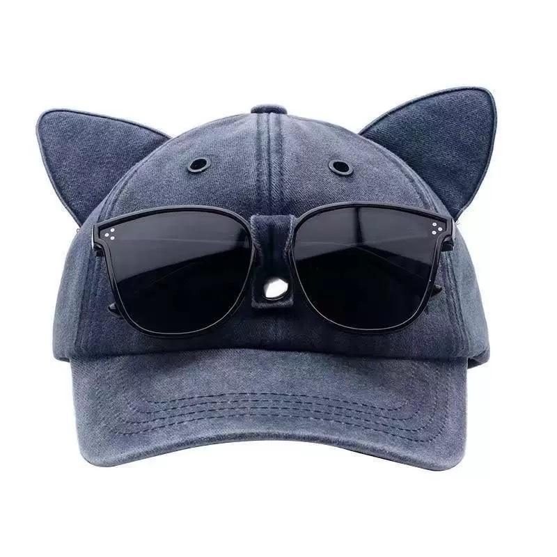 New Cat Ears Sunglasses Baseball Cap Y2K Cotton Washed Pilot Snapback Caps Gorras Women And Men Outdoor Sunshade Sun Hats Unisex