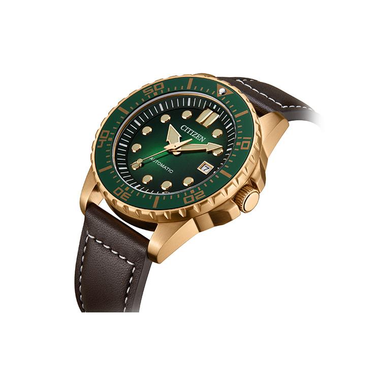 Citizen 3 Mechanical Movement Cow Leather Strap Watch Unisex Green Dial NJ0173-18X