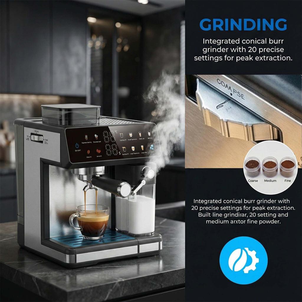 20 Bar Coffee Machine Fully Automatic Steam High-pressure Espresso Machine with Ground Brewing Espresso Machine