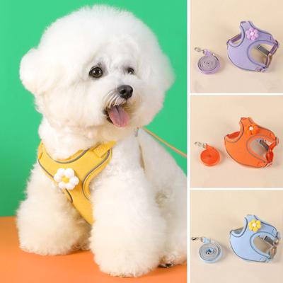 Set guinzaglio e imbracatura con cinturino riflettente, per la sicurezza notturna, per cani, decorazione floreale regolabile