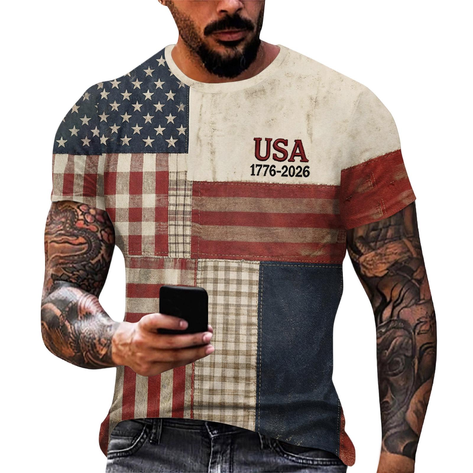 Invincible Heren T-shirt met vlagprint, losvallend en casual model, korte mouwen. L rood