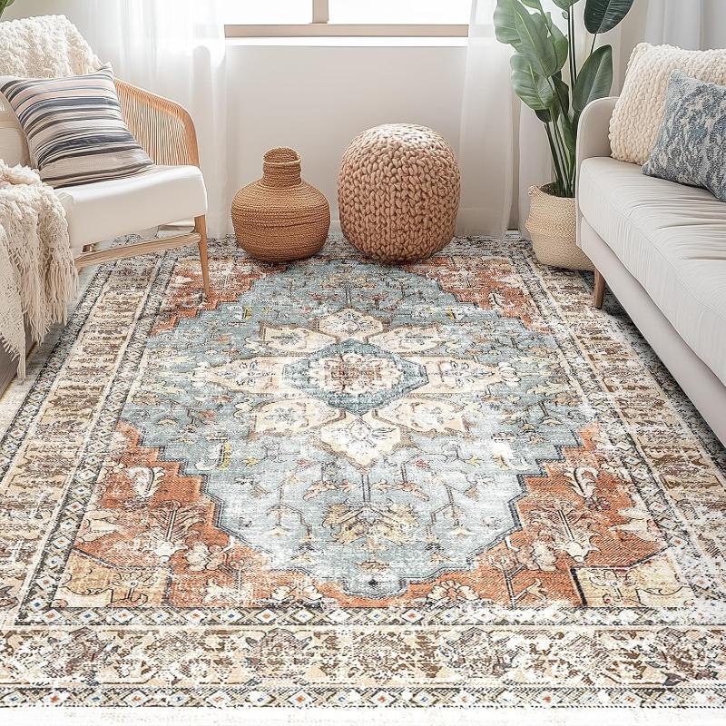 Bohemian Living Room Carpet Large Area Machine Washable Foldable Bedroom Rug Fashionable High-end Light Luxury Coffee Table Mats