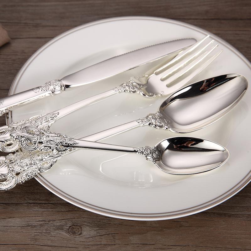 Silver Plated Stylish Design Dinnerware Wedding Occasion Cutlery Xmas Gift Silverware Tableware Dinner Knife Fork Teaspoon Restaurant 4-24Pcs Luxury