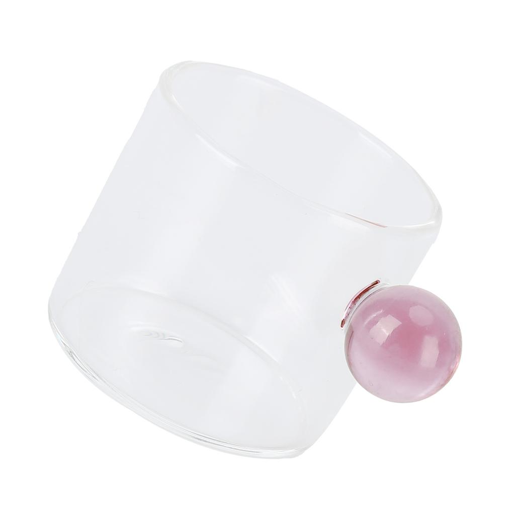 Teacup Glass Mug Transparent Heat Resistant Glass Coffee Cup with Ball Handle 120ml Yellow/Green/Brown/Pink Handle