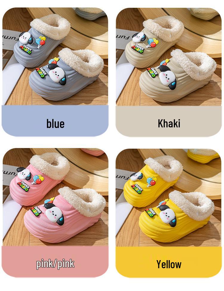 Дитячі зимові велюрові бавовняні капці з мультфільмами - Нековзкі, знімні, дизайн "Мама-Тато і Дитина" для хлопчиків та дівчаток
