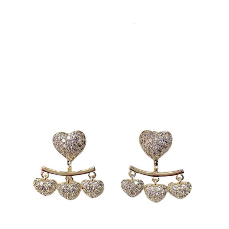 S Silver Needle Full Diamond Love Earrings Women's Year New Trendy High-end Light Luxury Niche Design Stud Earrings Women