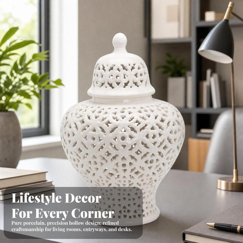 Hollow-Carved Decorative Jar Traditional Openwork Ceramic Elegant for Office