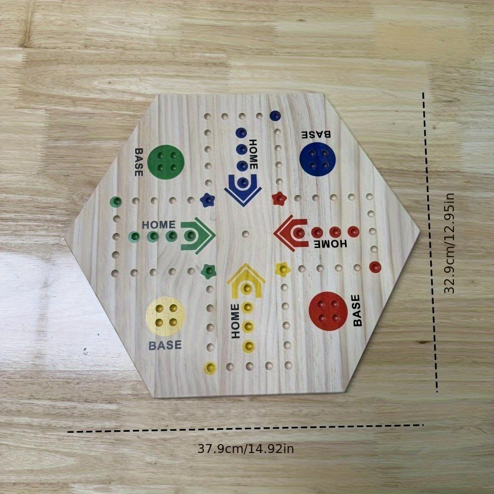 A High Quality Wooden Double Sided Board Game, Flying Chess Track Chessboard Party Game, for 4-6 Players, with 6 Colors 24 Marbles + 6 Dice