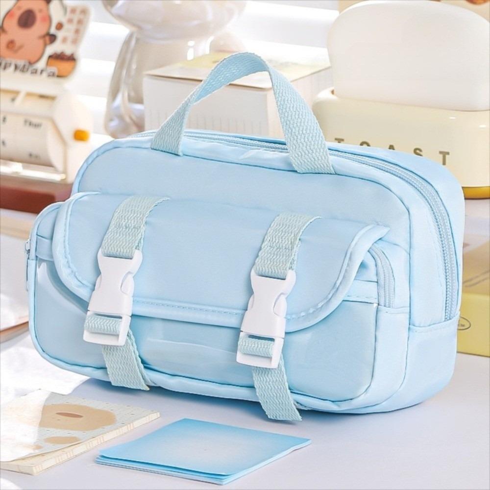 

Phone Holder Large Capacity Pen Case Magnetic Stationery Organizer Box Toast Shape Handbag Office синій