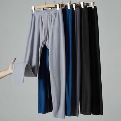 Men Pants Elastic Waist Double-Sided Brushed Thermal Insulation Long Johns Solid Color Mountaineering